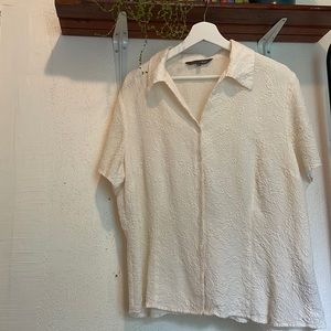 Embossed Off-White Silk Button Down